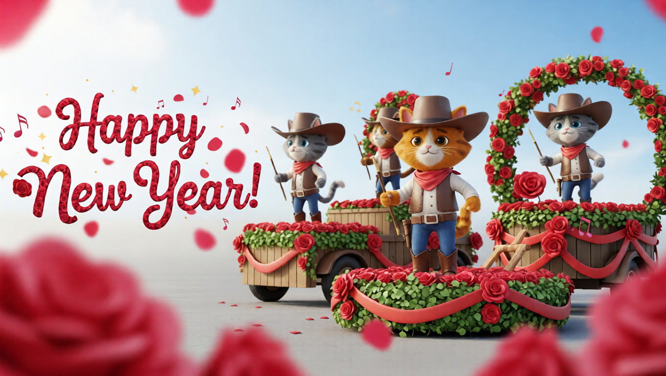 Rose Cartoon 3D Cowboy Cats New Year
