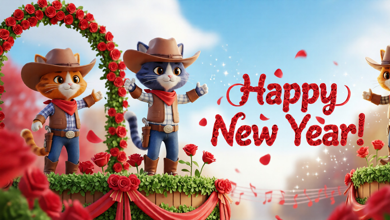 Rose Cartoon 3D Cowboy Cats New Year