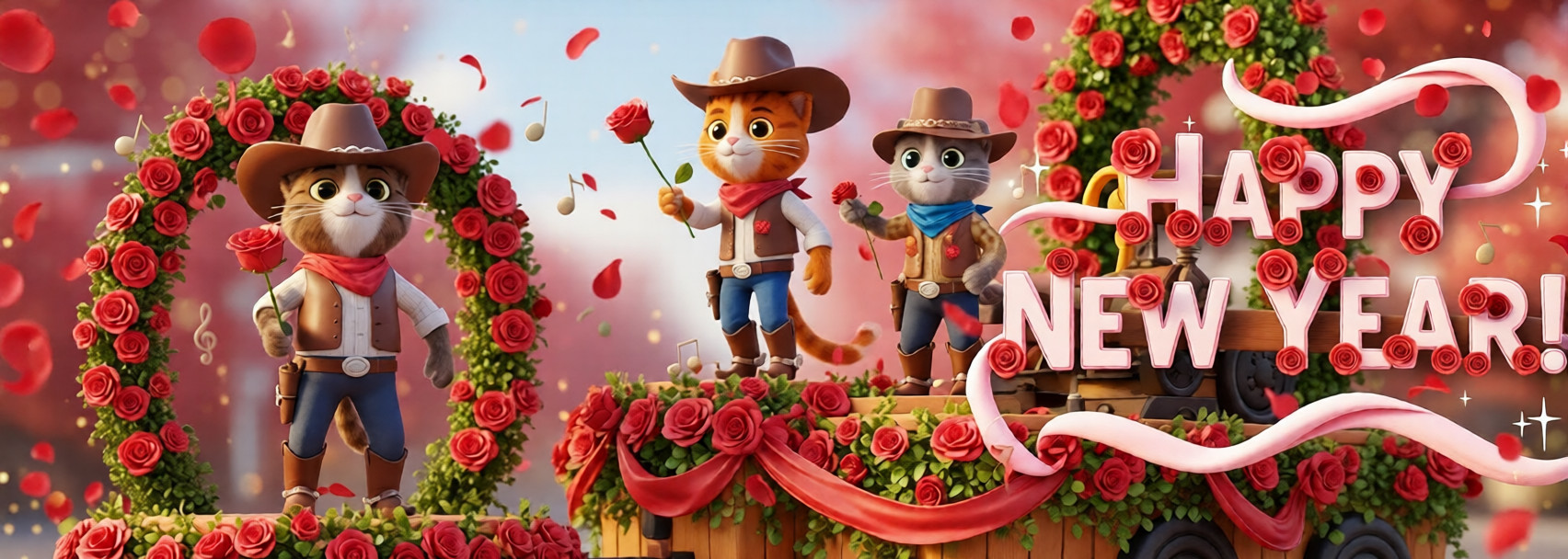 Rose Cartoon 3D Cowboy Cats New Year