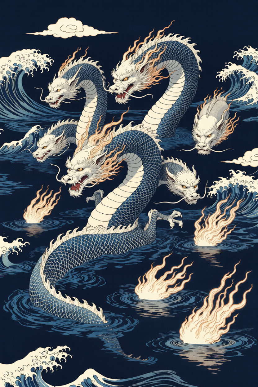 A contemporary fine-art poster depicting Jiuying as a symbol of expressive plurality and emotional coexistence