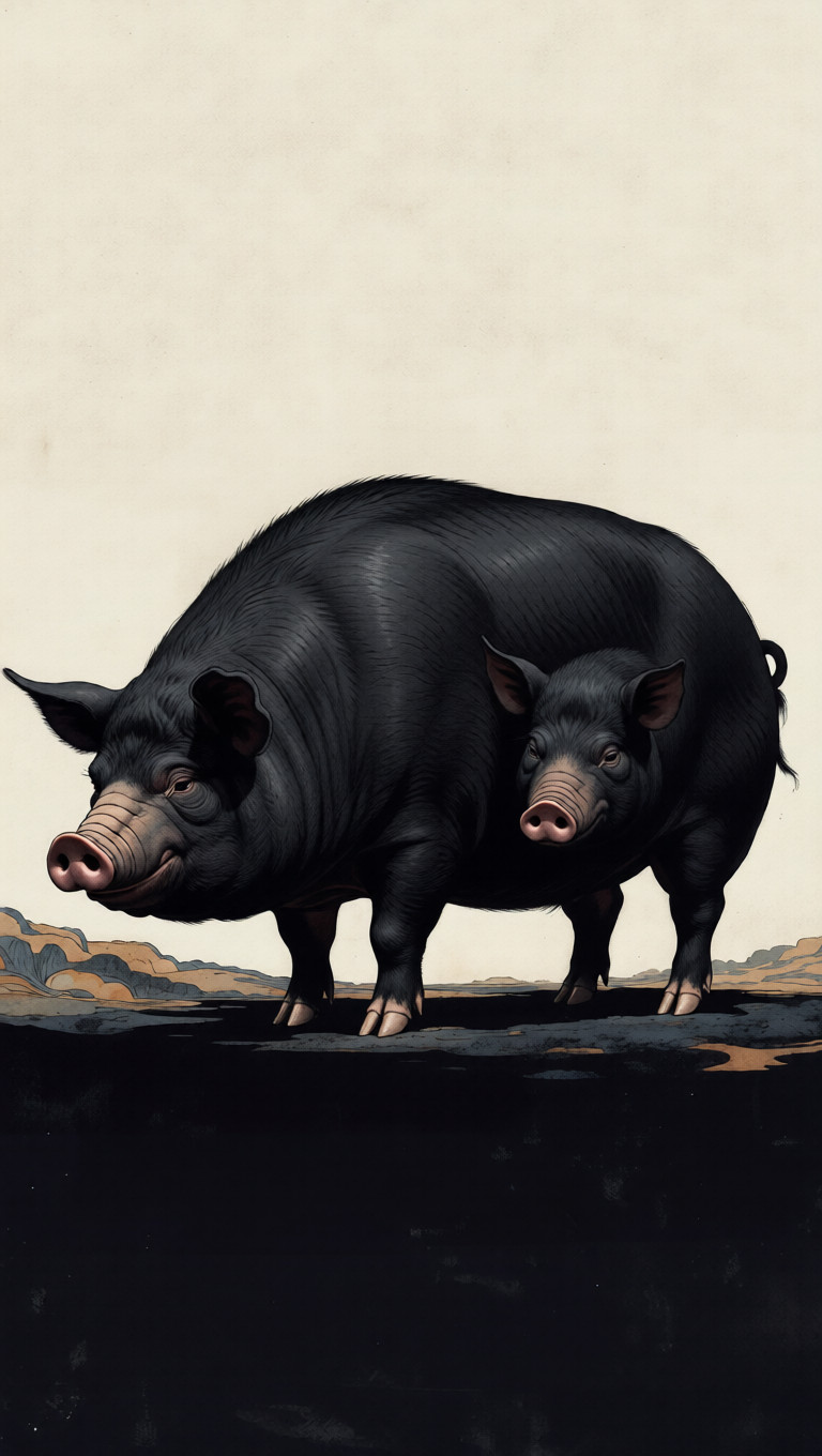 A minimalist mythological poster featuring a pig-shaped beast with dual perspectives, symbolizing freedom of expression