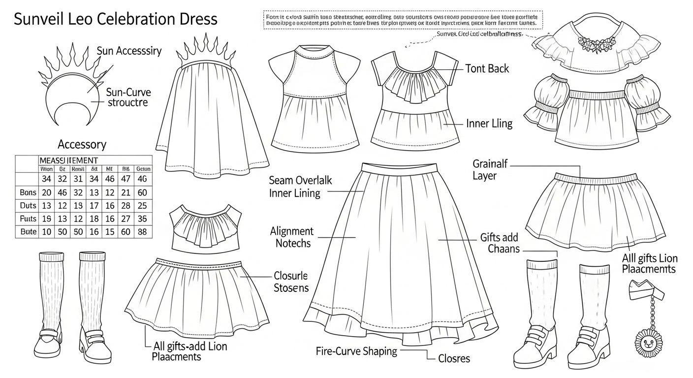 A top-to-toe display shot highlighting head accessory, dress flow, stockings, and shoes together Blueprint Prompt