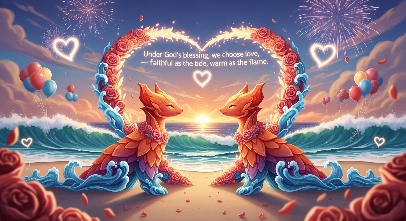 Celebration-ready wedding backdrop with floating balloons, floral elements, and a luminous heart arch