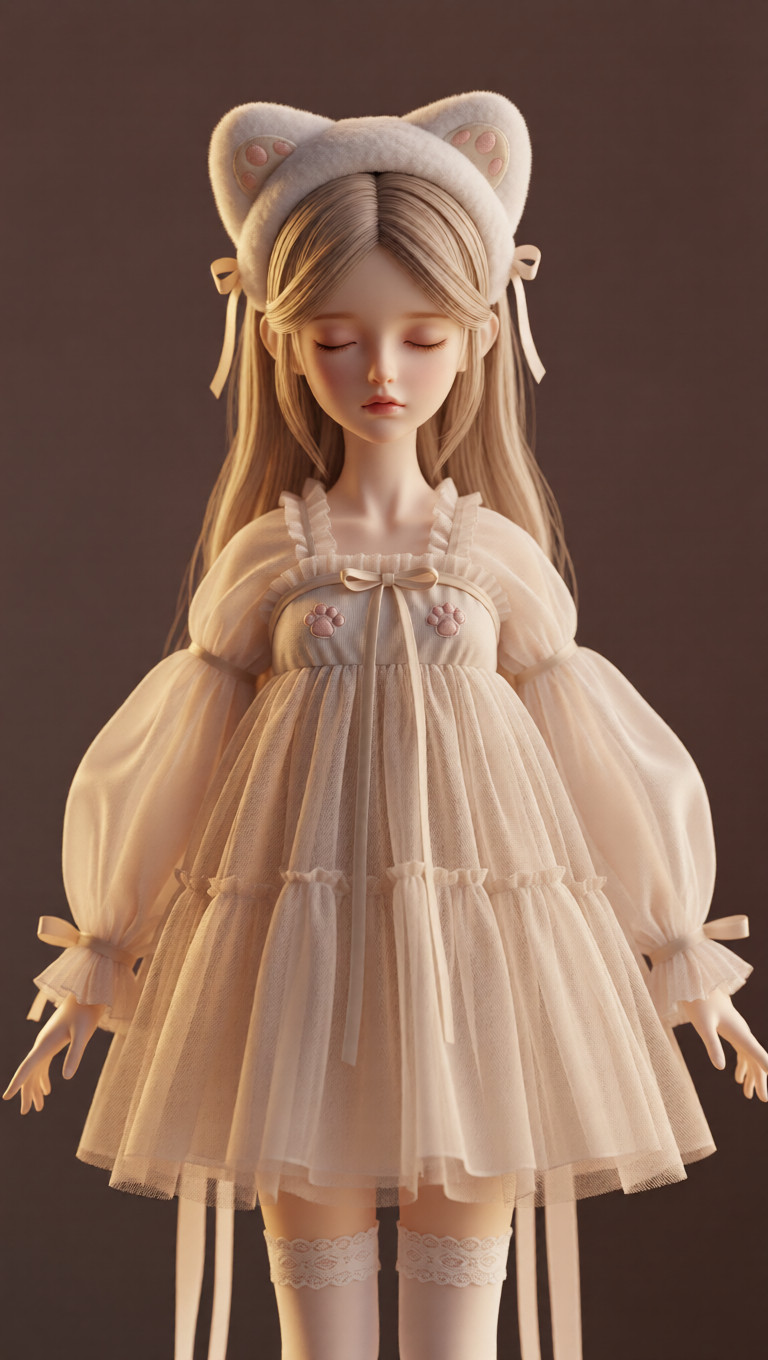 Close-up of layered tulle fabric and subtle paw embroidery in pastel tones