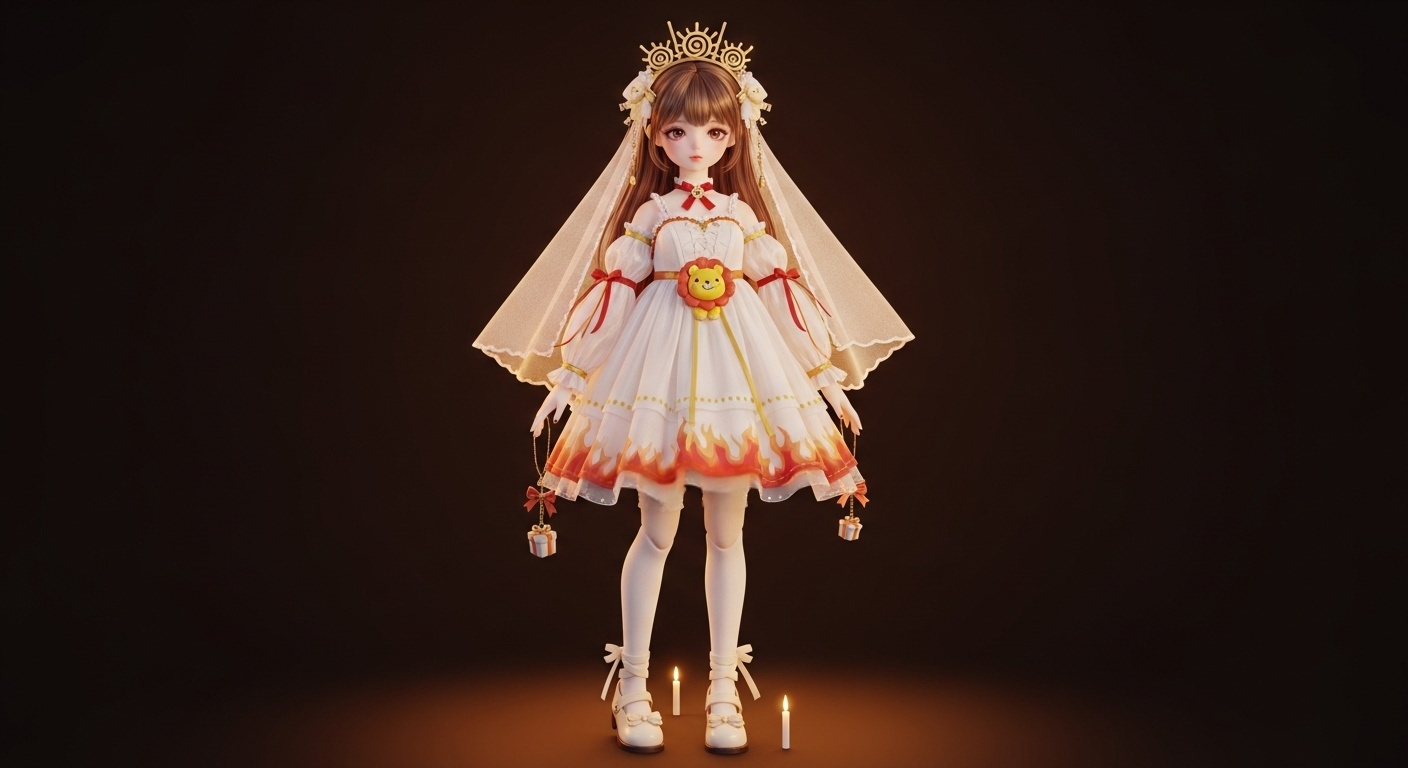 Close-up of the rounded lion charm, gold-toned and friendly, resting against sheer fabric