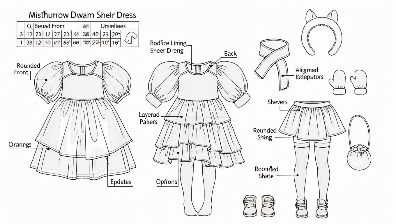 Cute Mistburrow Hamster Doll Outfit  Cozy Sheer Fantasy Dress for Collectible Dolls Technical Blueprint Prompt