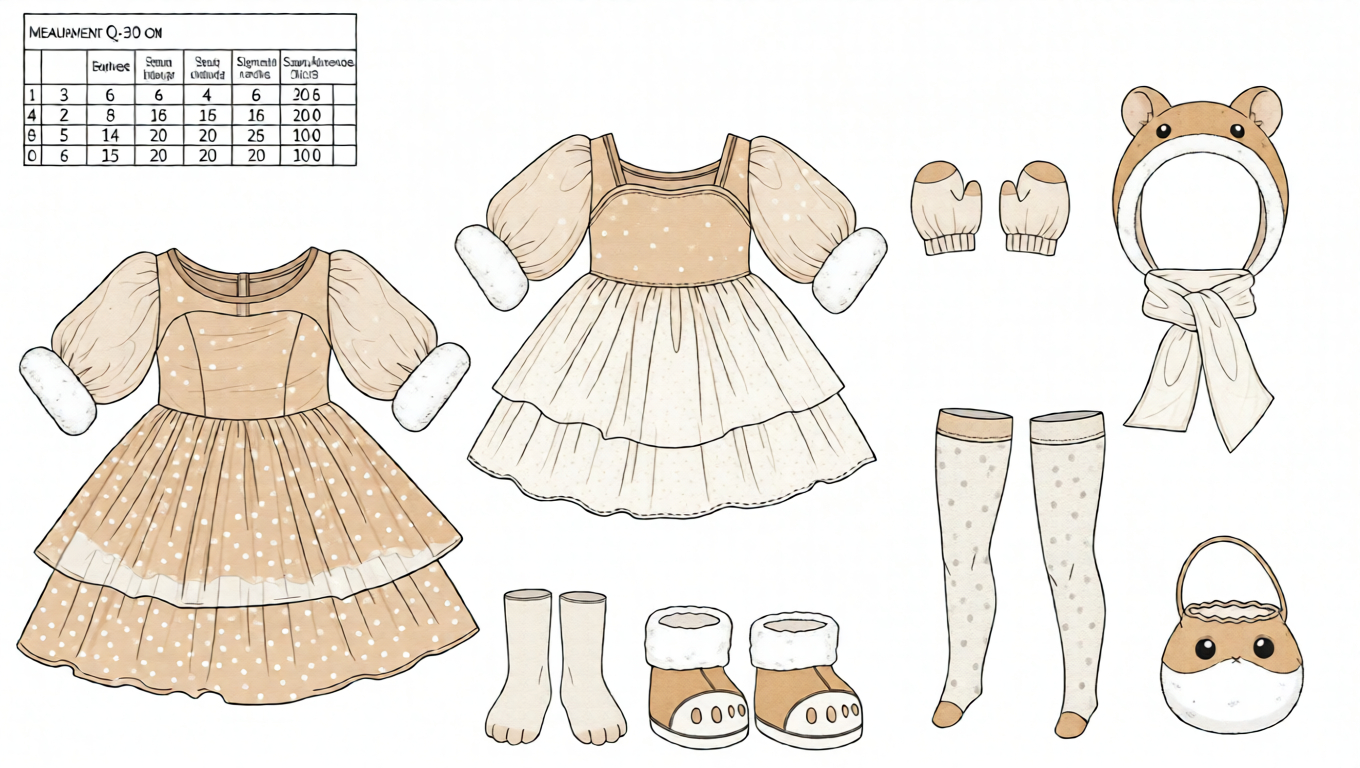 Cute Snowveil Hamster Doll Outfit  Winter Sheer Dress for 3D Collectible Dolls Technical Blueprint Prompt