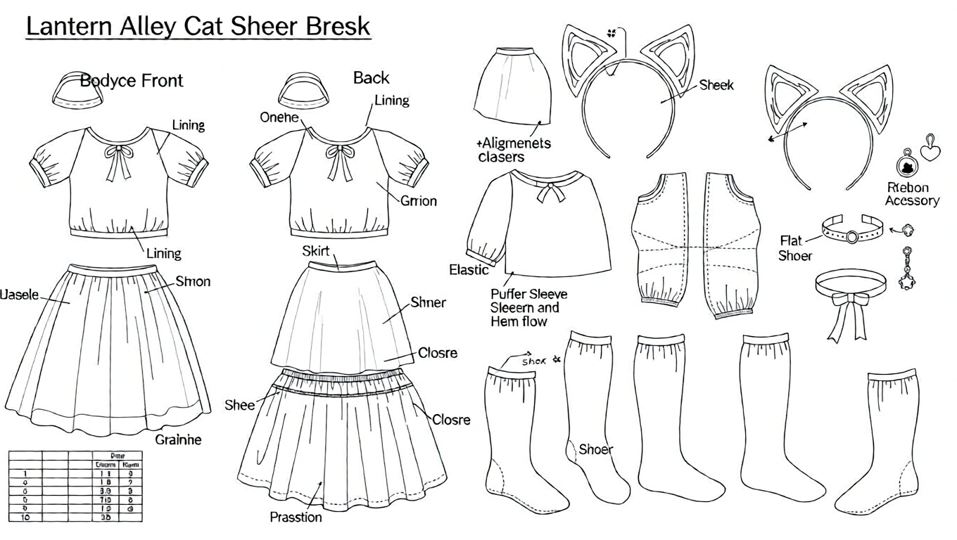 Doll seated calmly with white stockings visible against neutral background Technical Blueprint Prompt