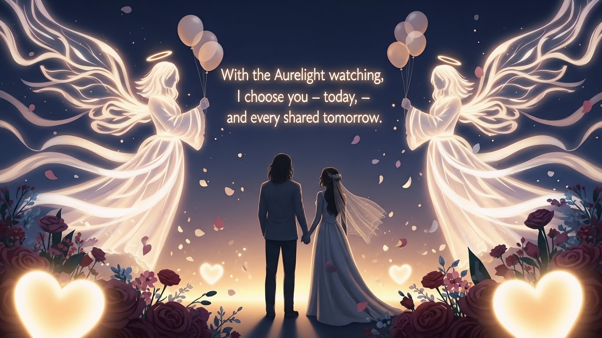 Fantasy-inspired wedding background wall designed for photography with symbolic vow text