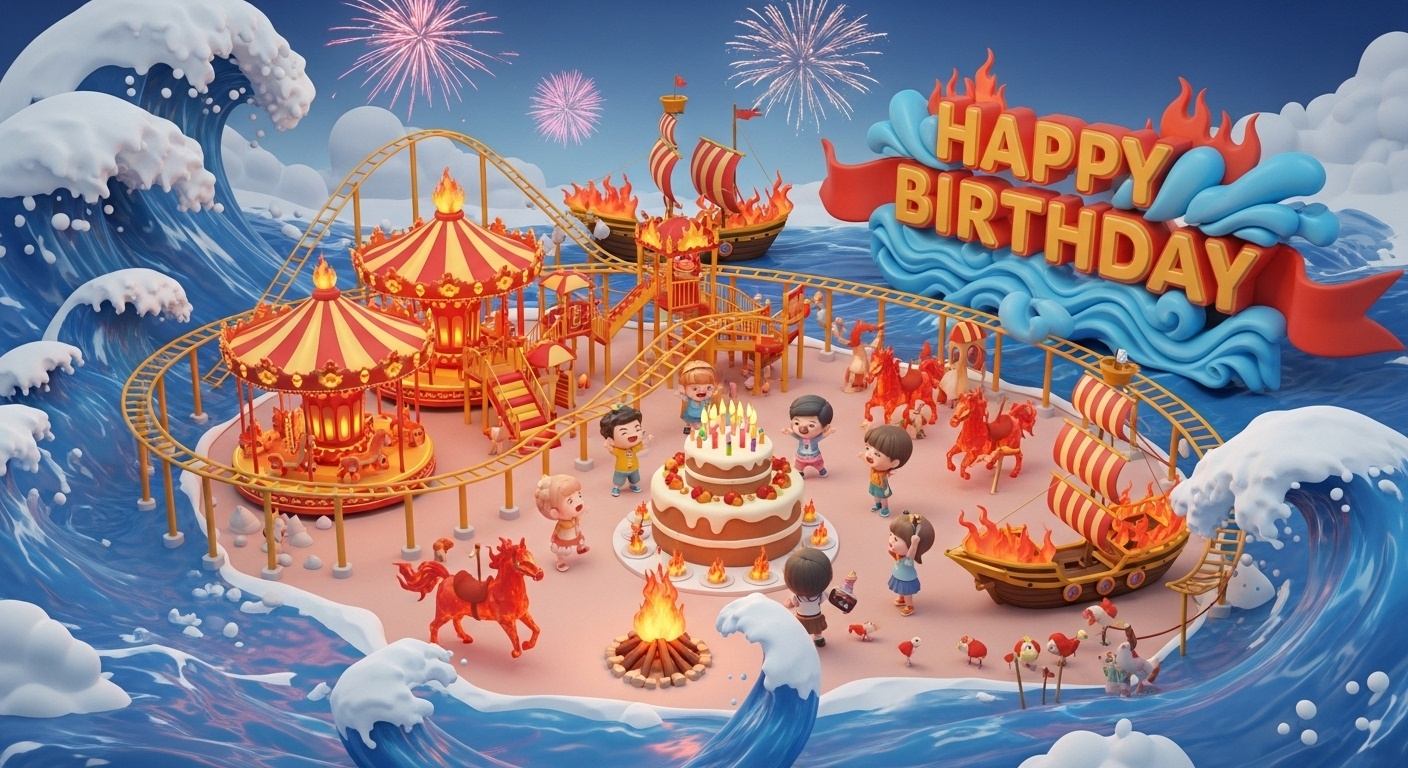 Fire pirate ship and fire horses energize the playground while children laugh