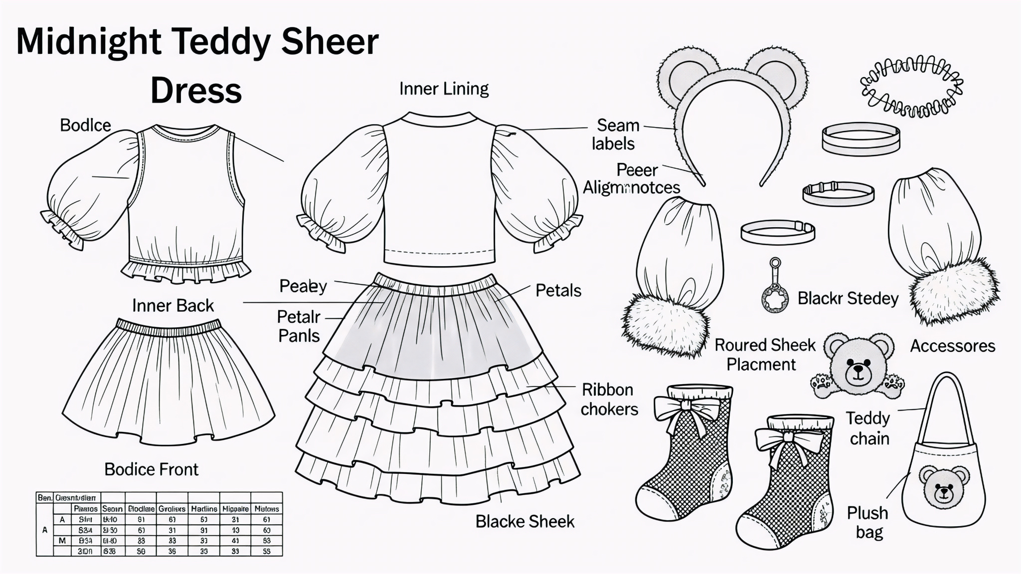 Midnight Teddy Sheer Doll Technical Blueprint Prompt