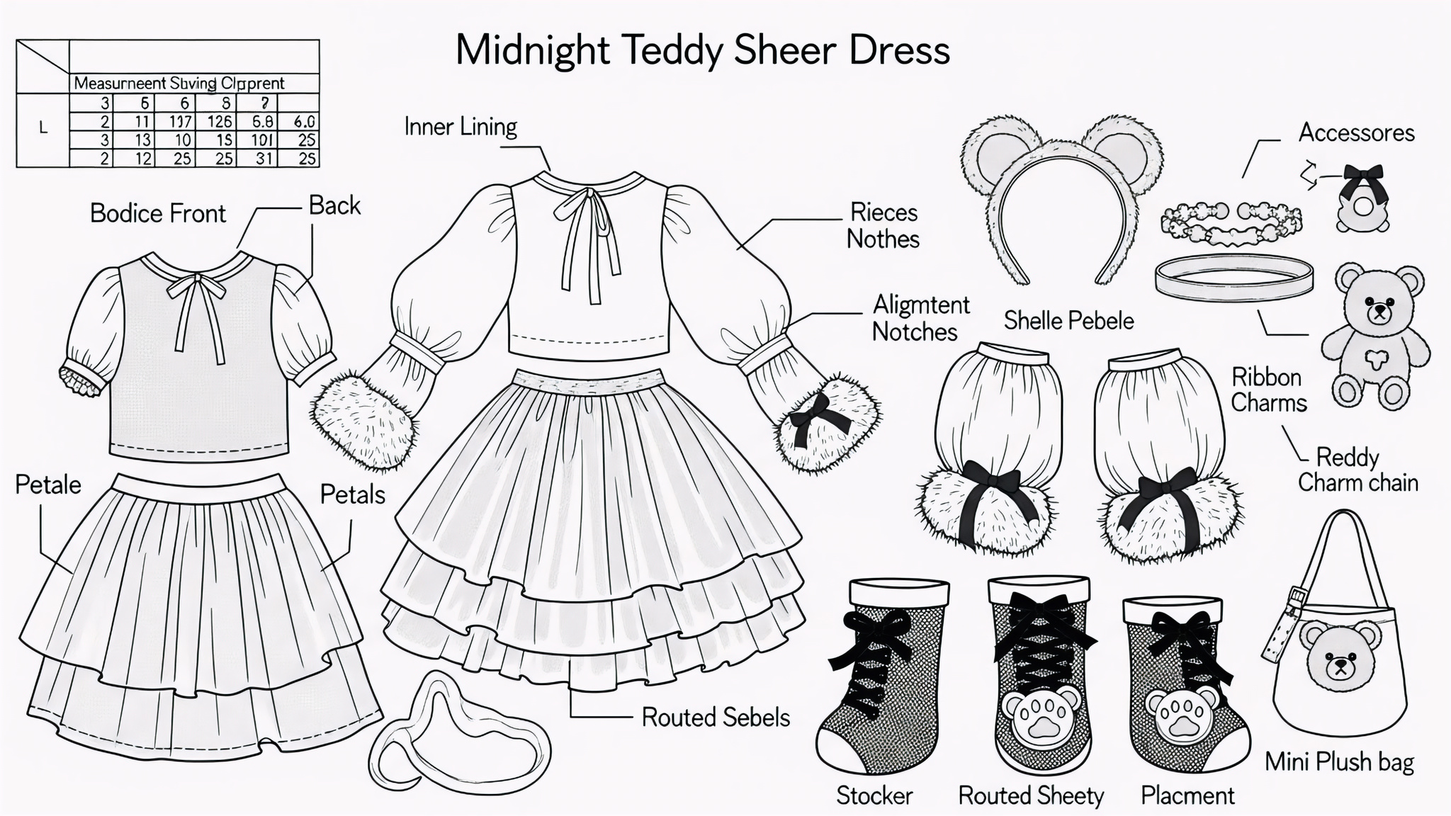 Midnight Teddy Sheer Doll Technical Blueprint Prompt