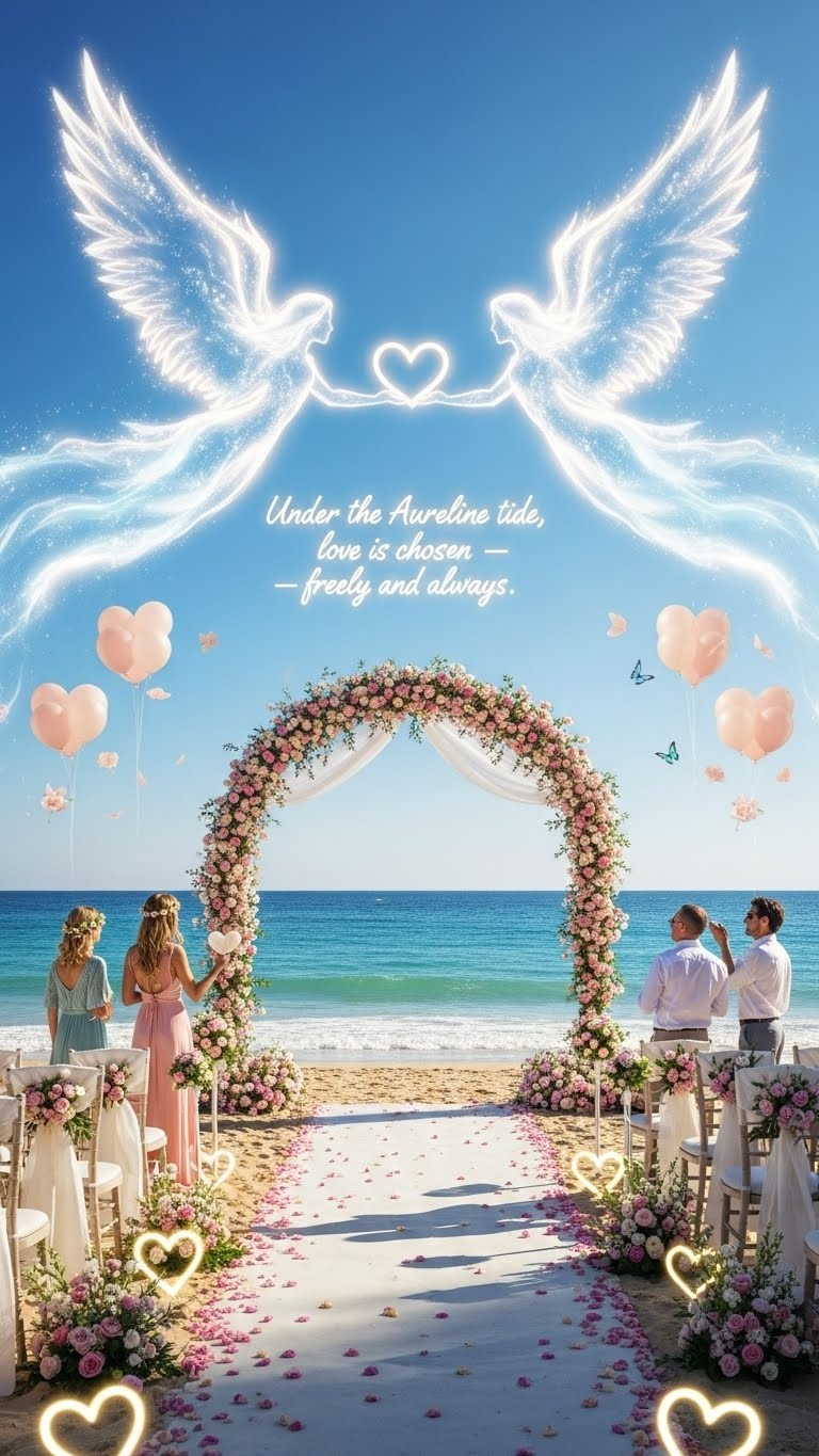 Open beach wedding photo wall with floral carpet and ocean waves