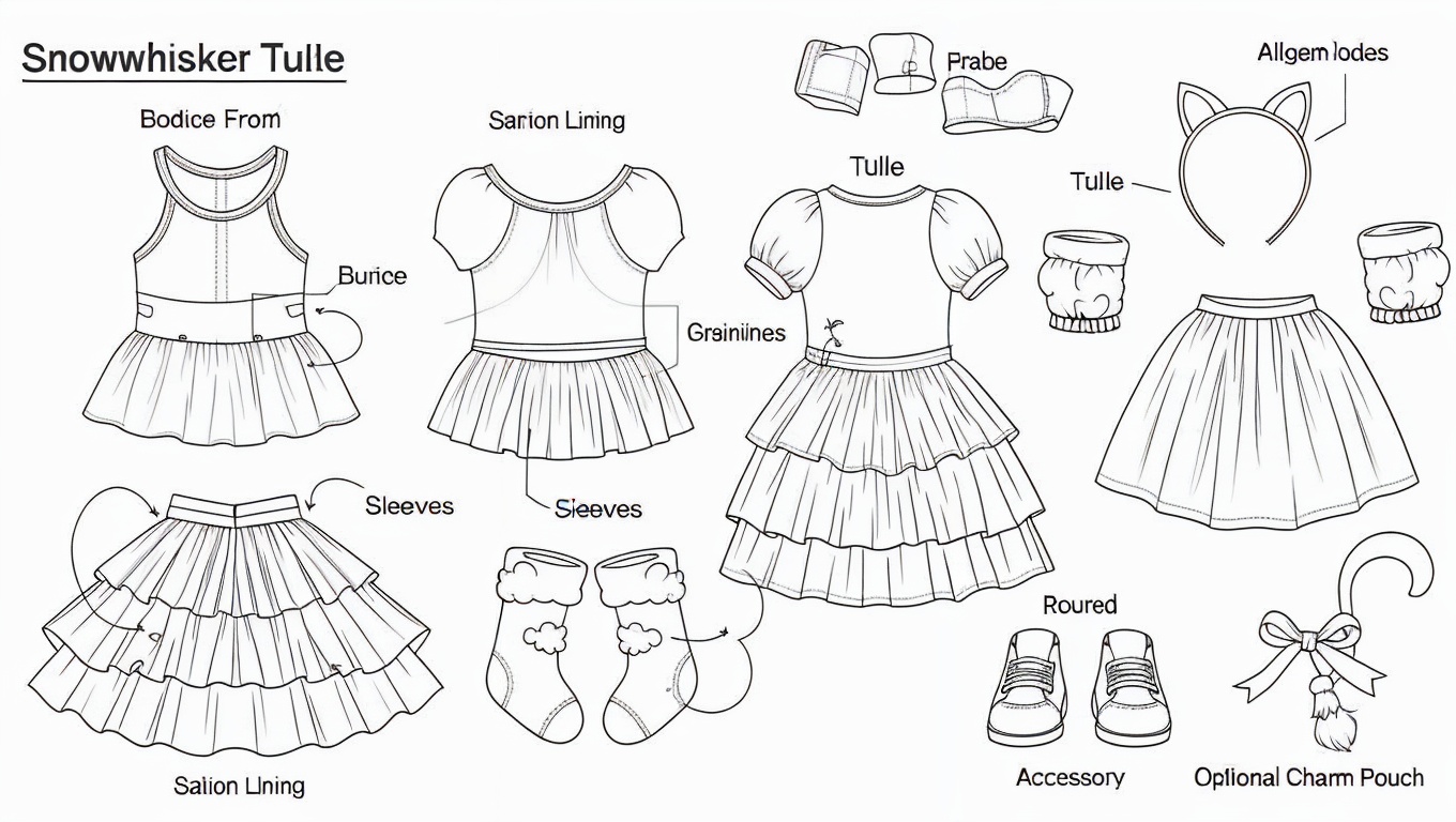 Snowwhisker Sheer Doll Dress Technical Blueprint Prompt