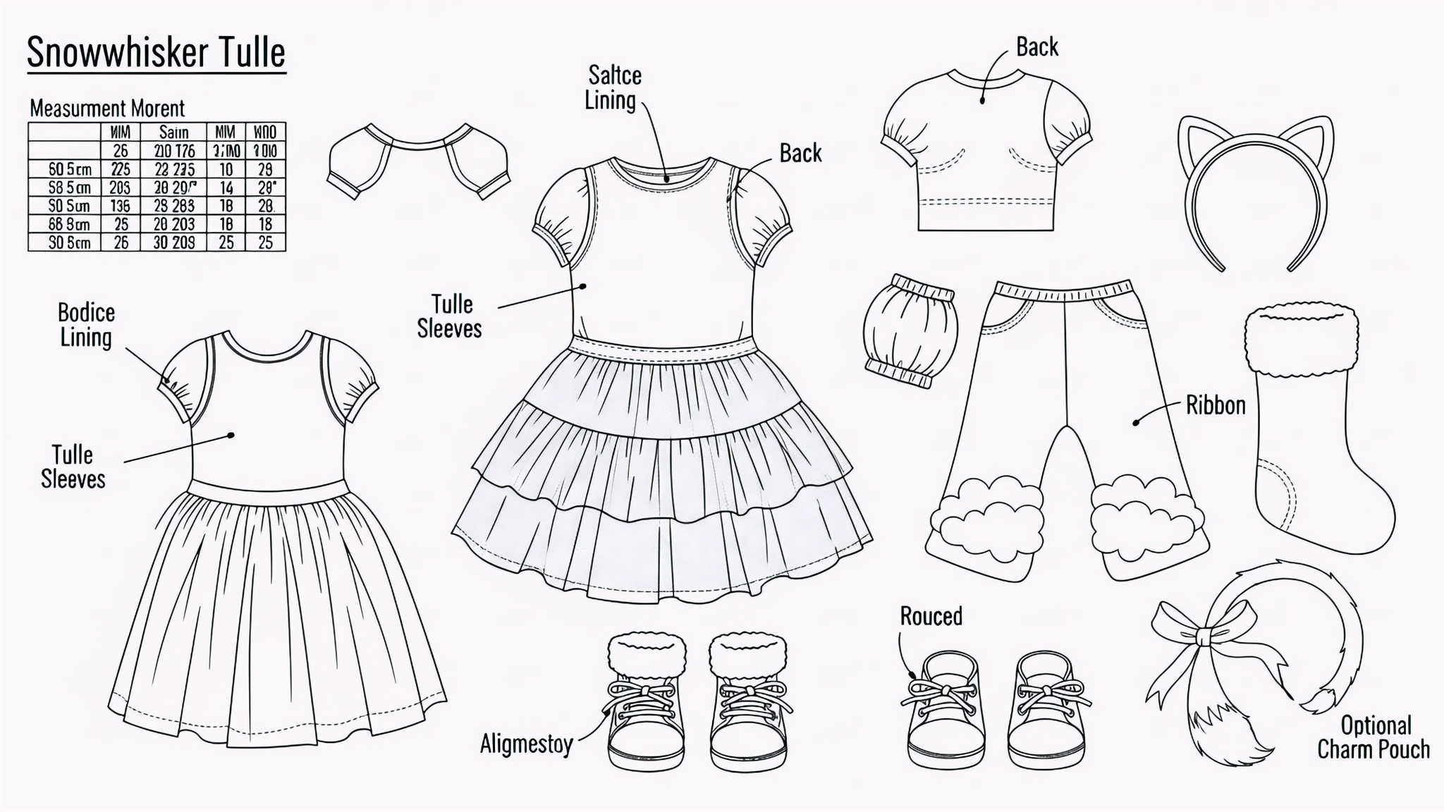 Snowwhisker Sheer Doll Dress Technical Blueprint Prompt