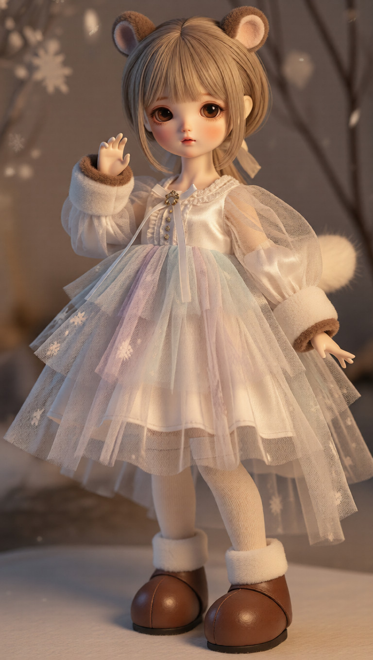 Soft Winter Hamster Fantasy Doll Dress  Original Sheer Tulle Outfit for Chibi Dolls 