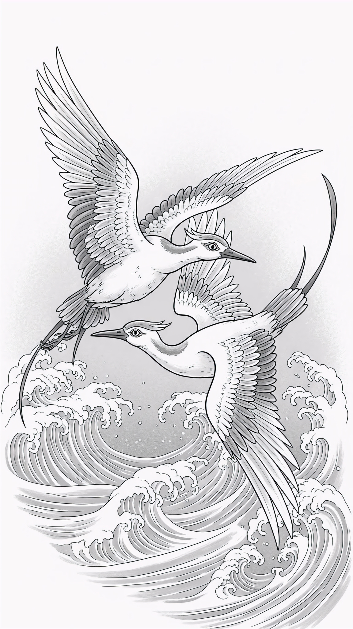 Symbolic art poster showing twin birds cooperating mid-air as water rises below, representing trust and resilience