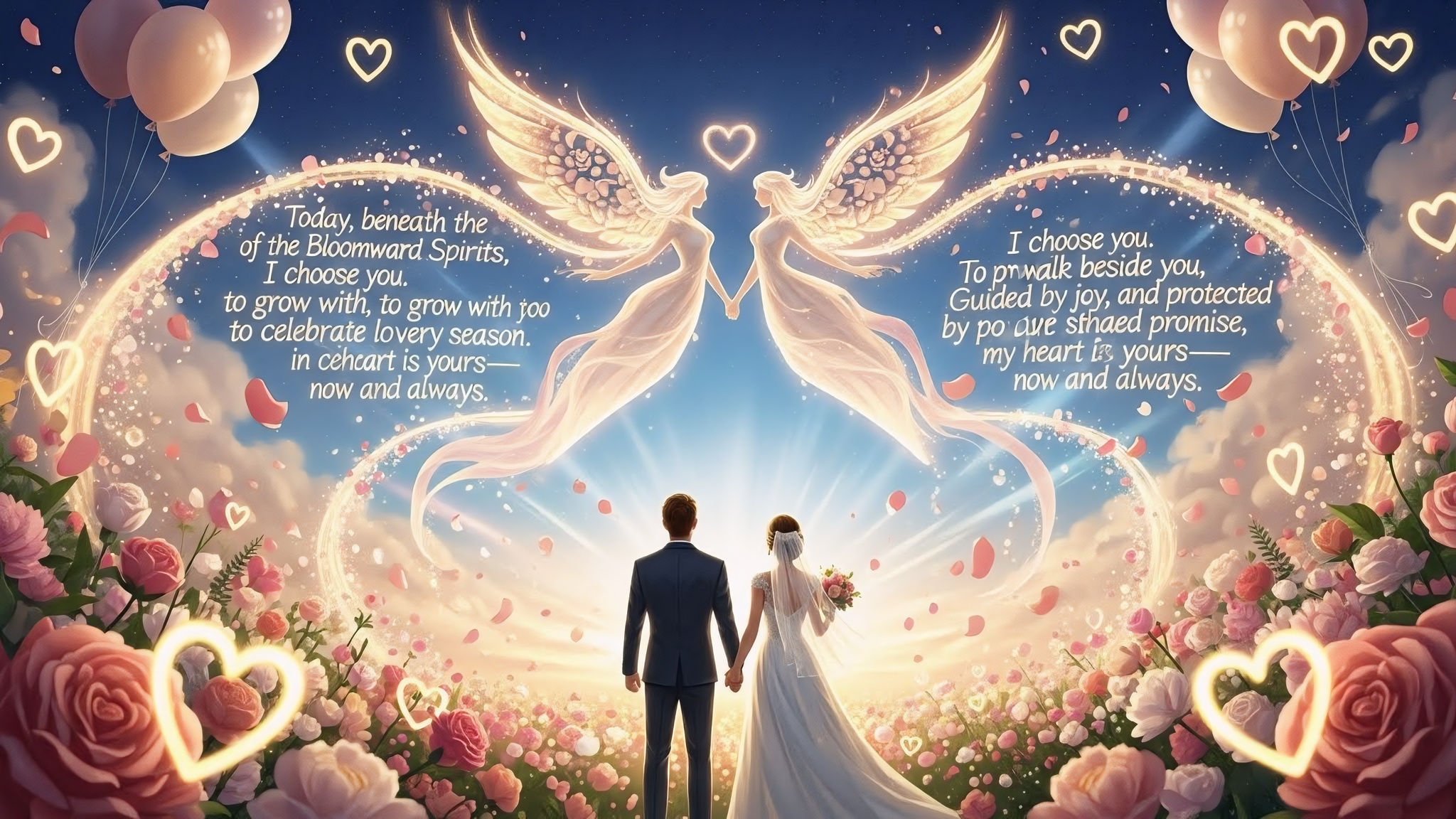 Twin Bloomward Spirits Wedding Banner An Original Fantasy Wedding Artwork Inspired by the Essence of Love, Beauty, and Celebration