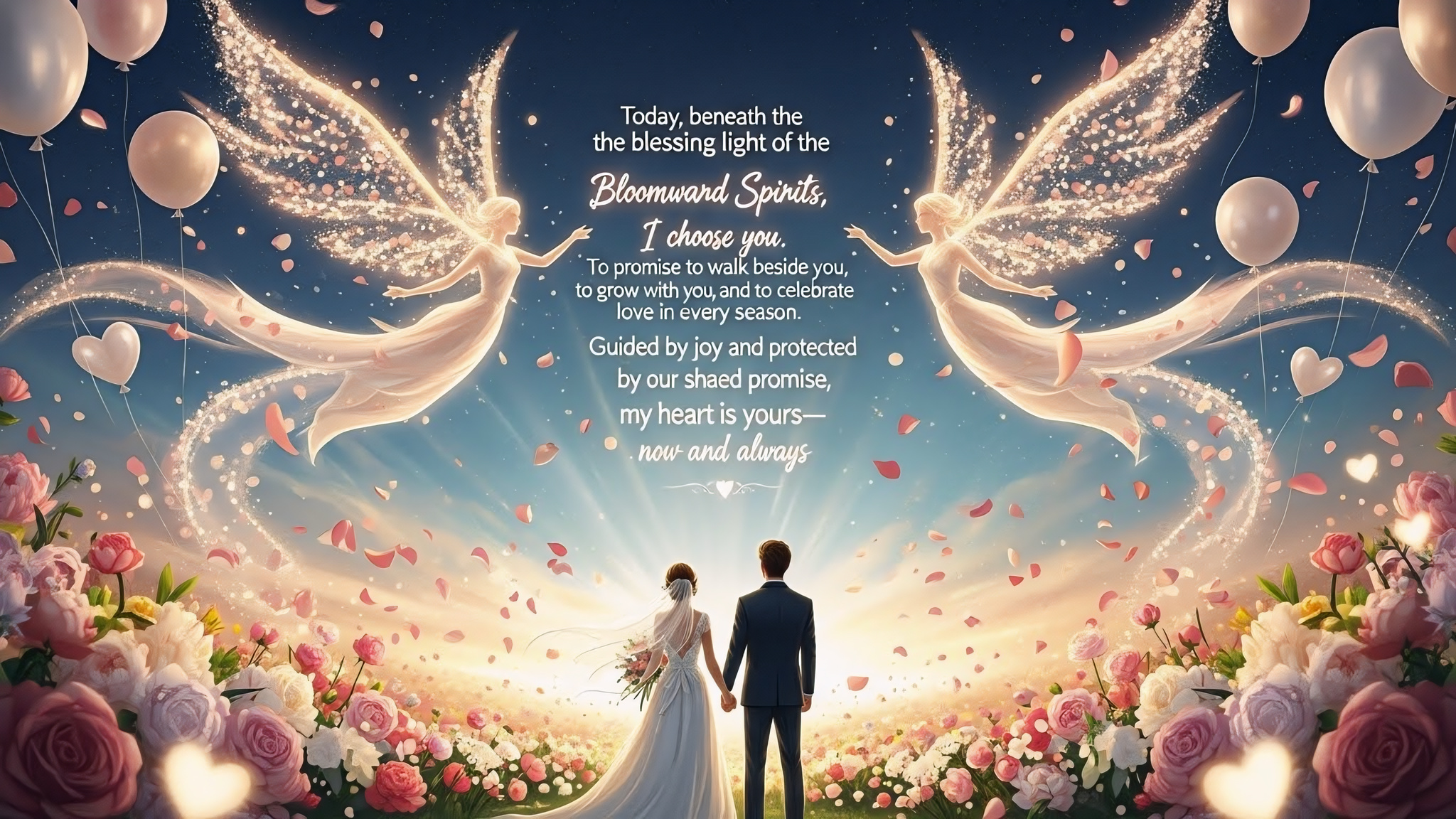 Twin Bloomward Spirits Wedding Banner An Original Fantasy Wedding Artwork Inspired by the Essence of Love, Beauty, and Celebration