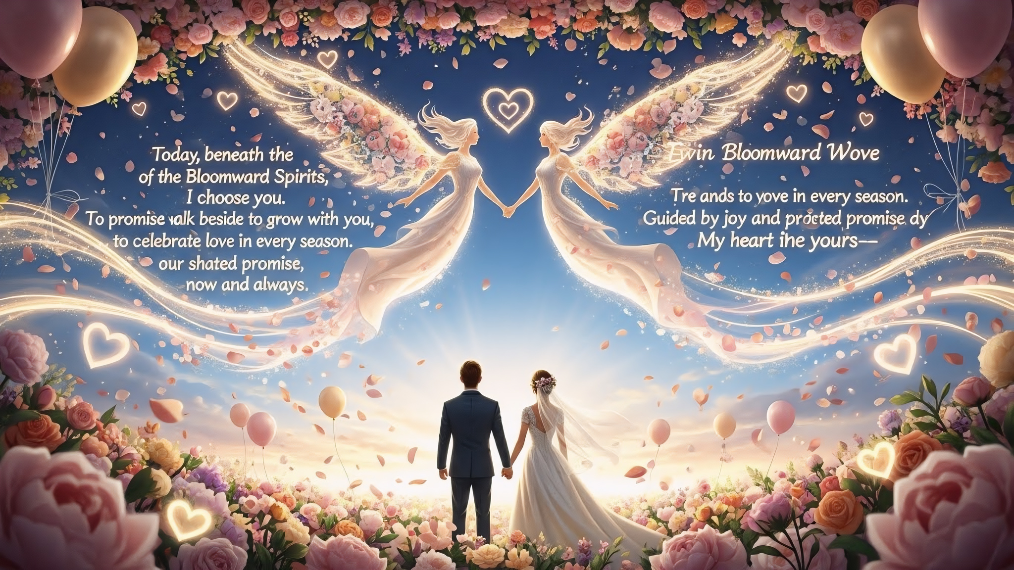 Twin Bloomward Spirits Wedding Banner An Original Fantasy Wedding Artwork Inspired by the Essence of Love, Beauty, and Celebration