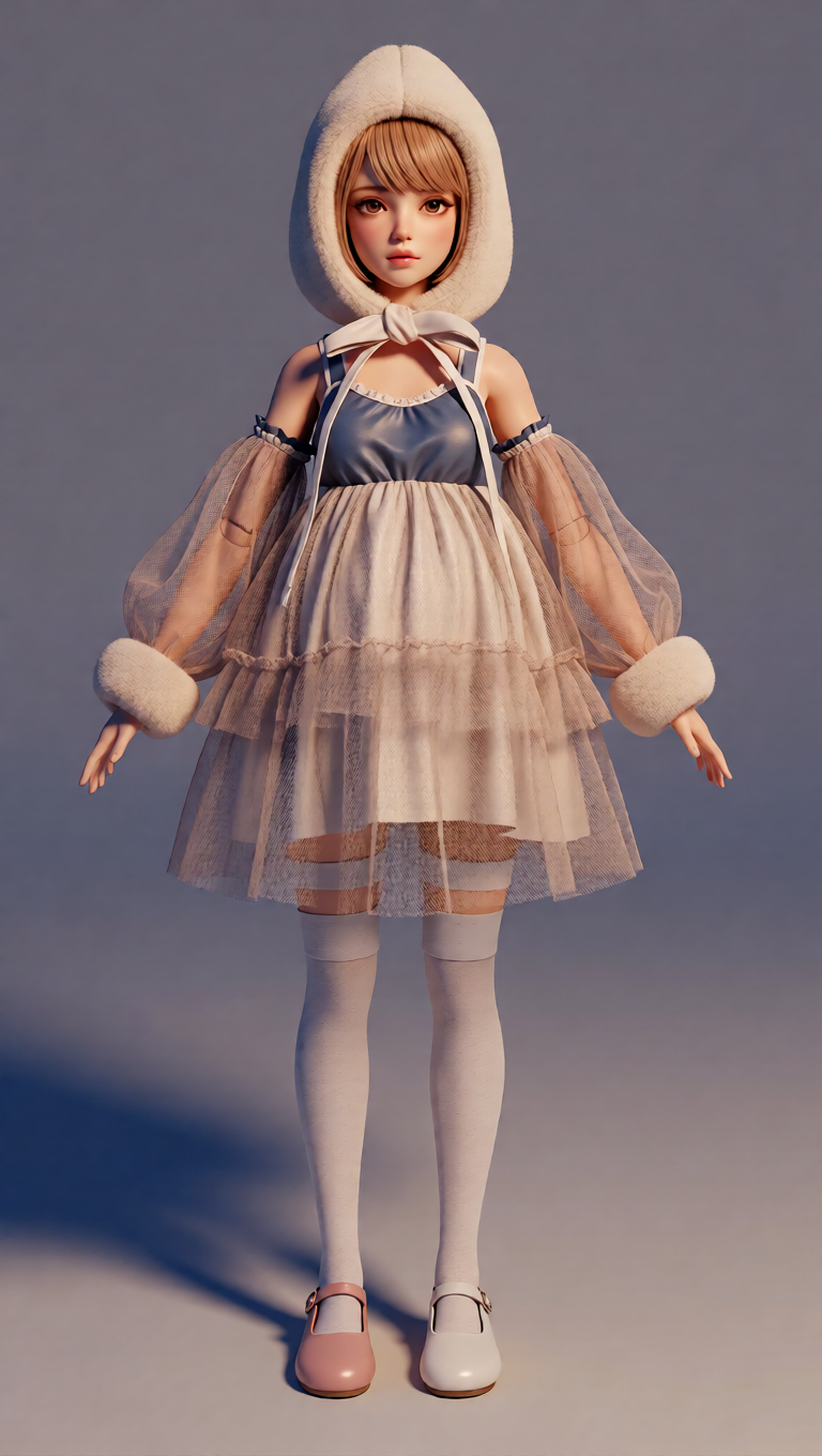 White sheer stockings paired with rounded pastel shoes