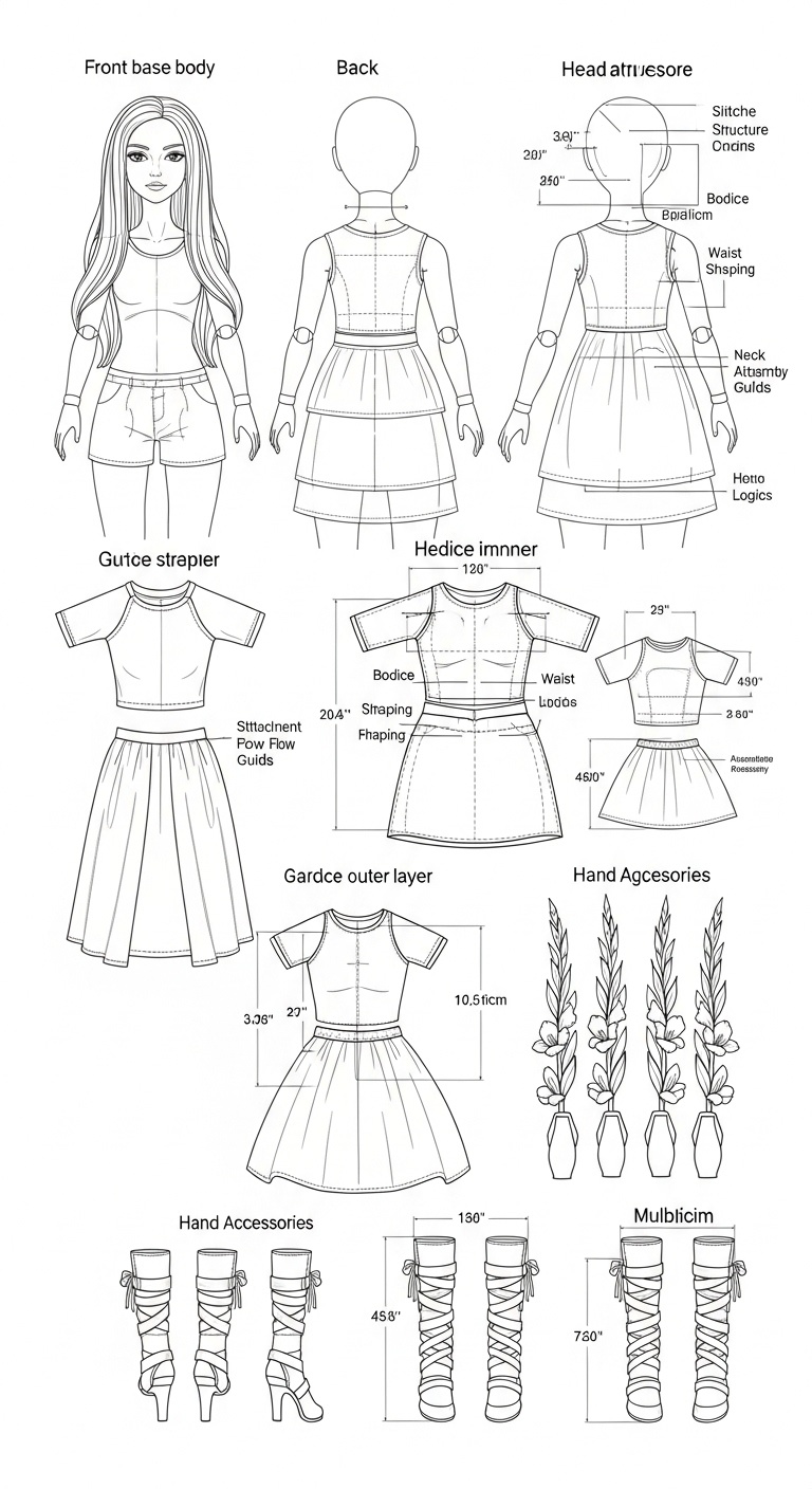 A Versatile Chibi Doll Design for Artistic Display and Photography, Shaped by Gemini Energy, Floral Verticality, and 2026 Home Leisure Fashion Blueprint Prompt