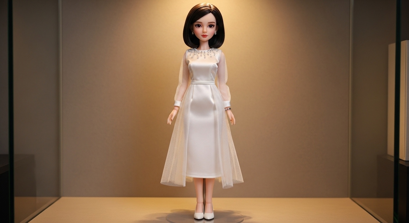 Close-up of neckline clustered bead embroidery inspired by baby’s breath under soft directional office lighting