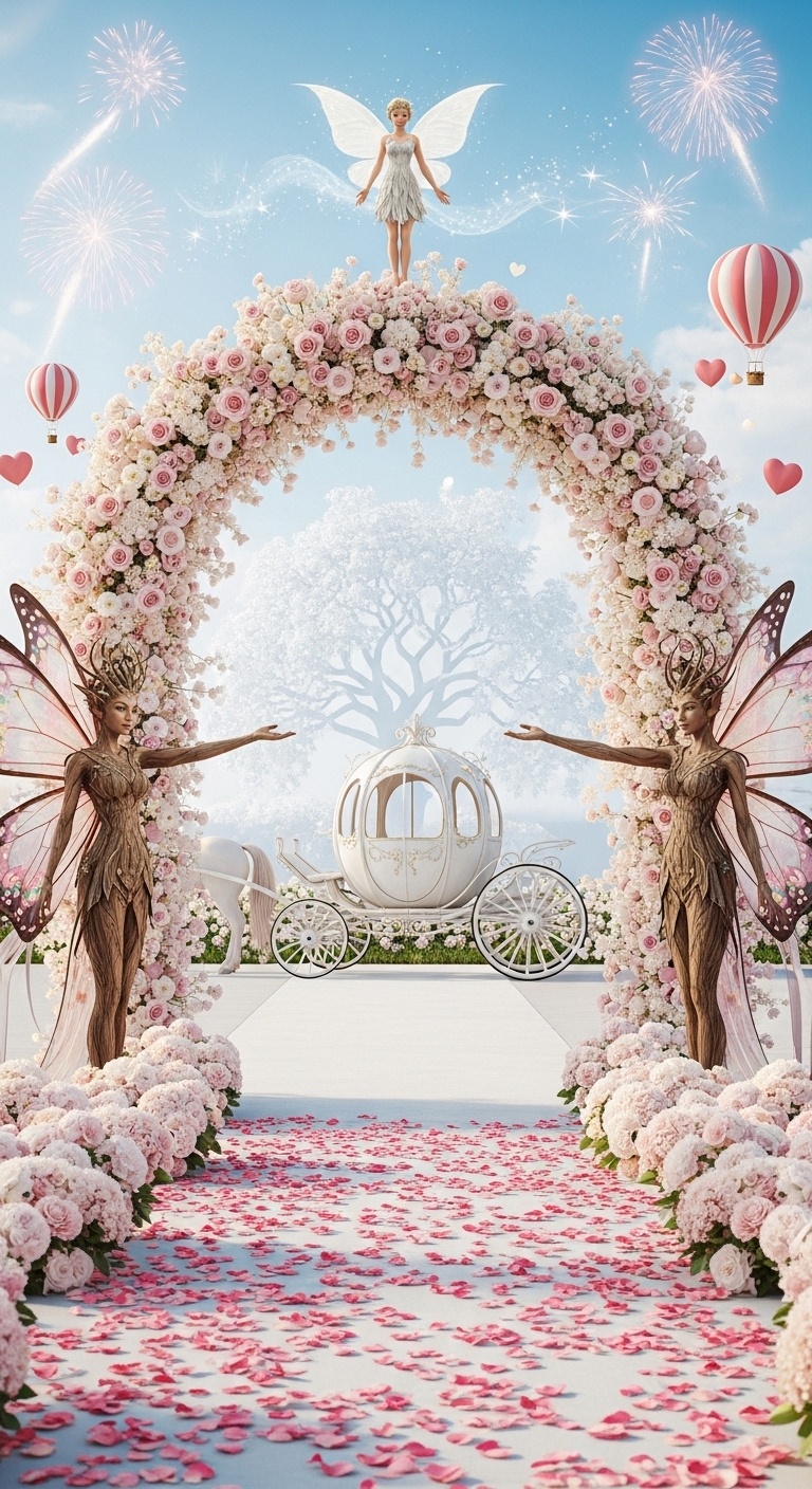 Floral Valentine’s romantic wedding background with butterfly spirit guardians and airy European folklore aesthetic, ideal for creative studio backdrop ideas