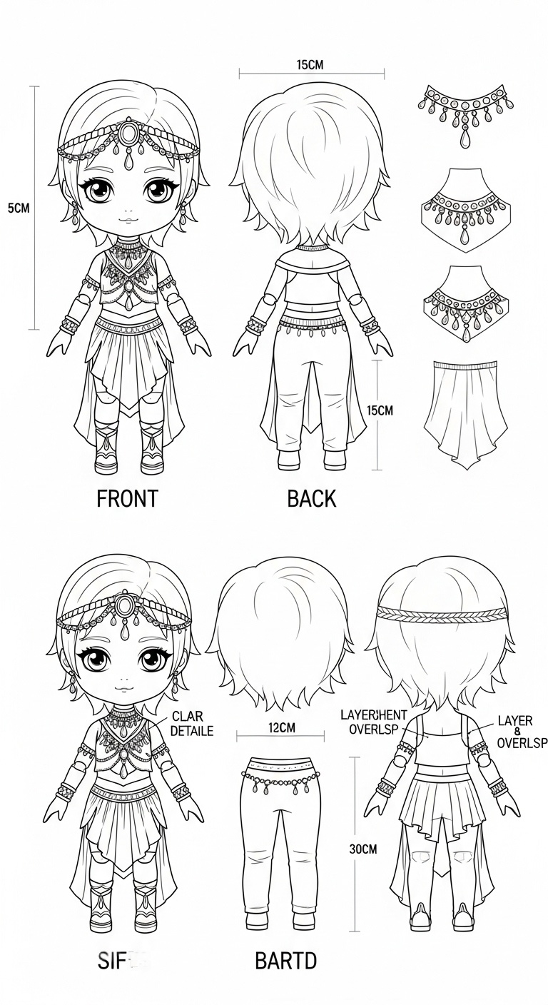 Full-Body 3D Chibi Goddess Doll Expressing Confidence, Energetic Warmth, and Refined Sensuality with Sunlit Geranium Details for Collectible Artistic Scene Design Blueprint Prompt
