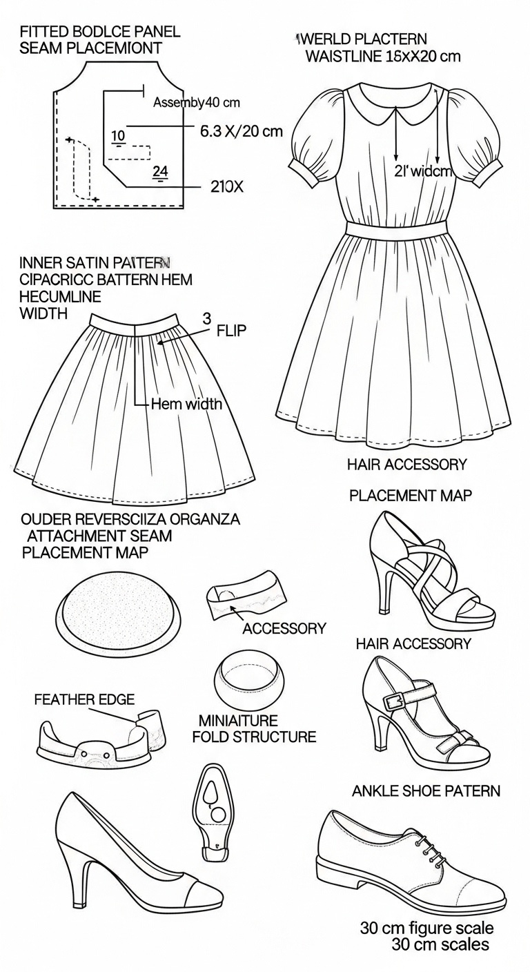 Full-body Q-style bride positioned slightly sideways as if responding to unseen conversation. BLUEPRINT PROMPT