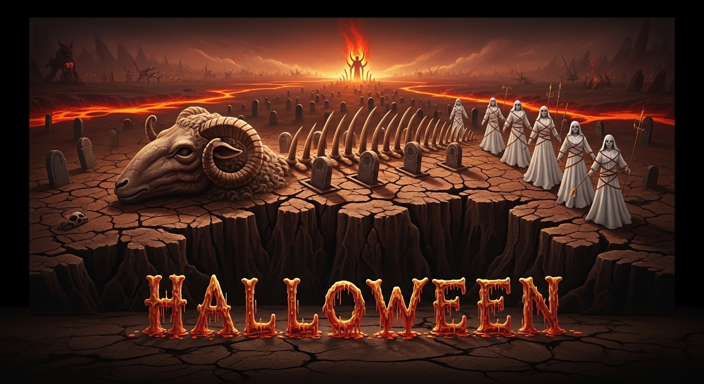 Ghost bride procession forming a ceremonial aisle across ash-textured earth