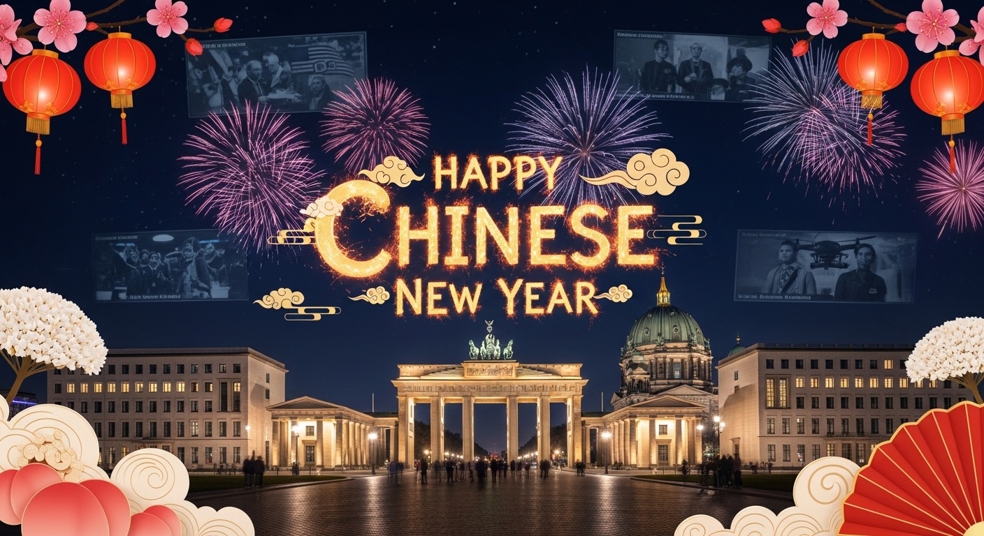 Luxury Chinese New Year photo background with fireworks lettering and cultural design