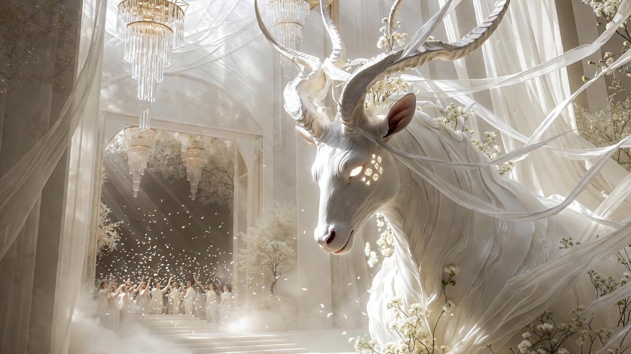 Outdoor evening ceremony pathway with engraved guardian light projections guiding guests for immersive wedding experience design