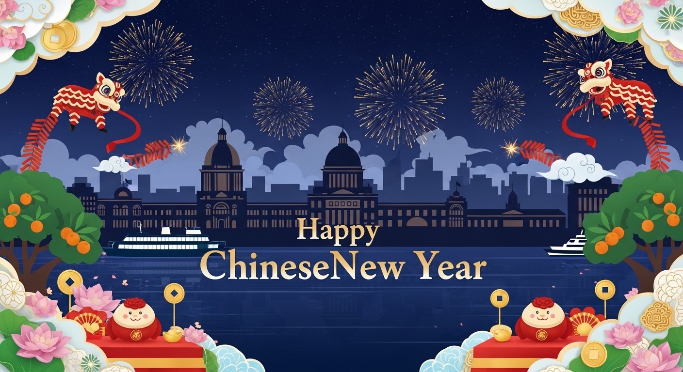 Premium 2026 Lunar New Year Festival Backdrop Featuring Ferry Culture and Opal-Inspired Details