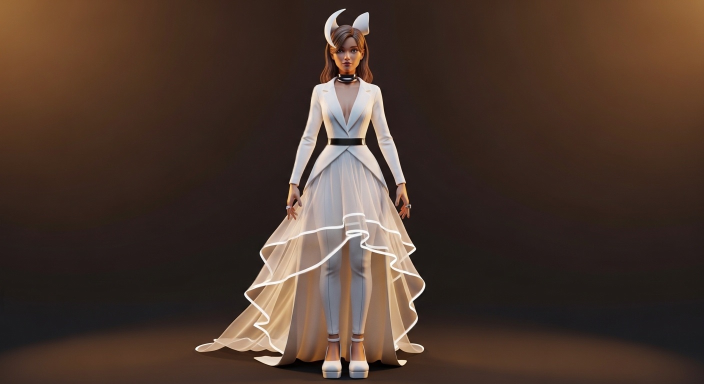 Sculptural ceremonial footwear grounded beneath a floating translucent skirt in a spring reception layout