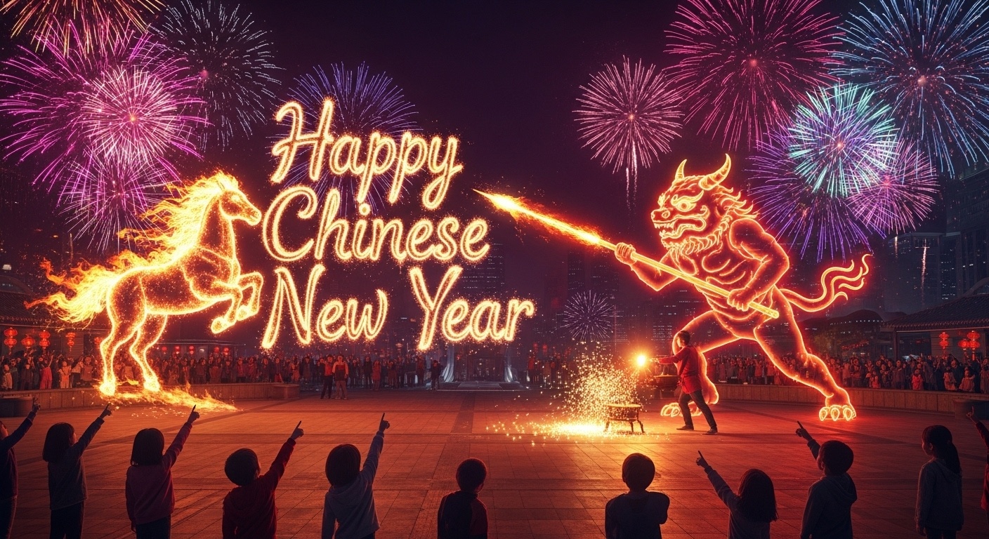 Urban Chinese New Year banner inspiration combining tradition and modern technology