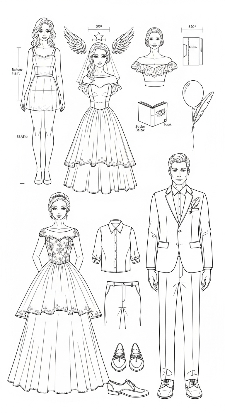 2026 Spring Creative Literary Wedding Doll Design Technical Line Art Blueprint