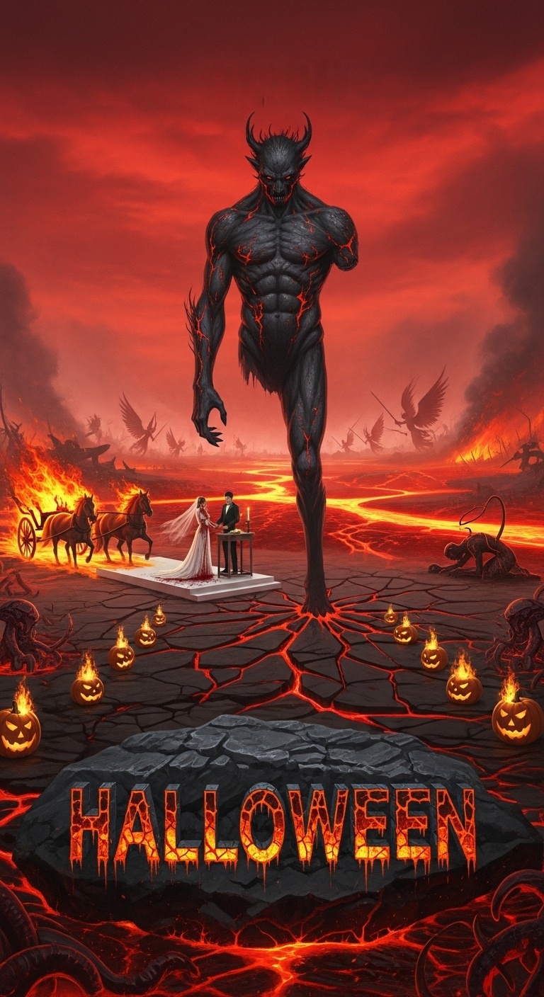 Underworld Wedding with a Single-Leg Myth Creature – Gothic Halloween Banner Background Ideas for Alternative Couples