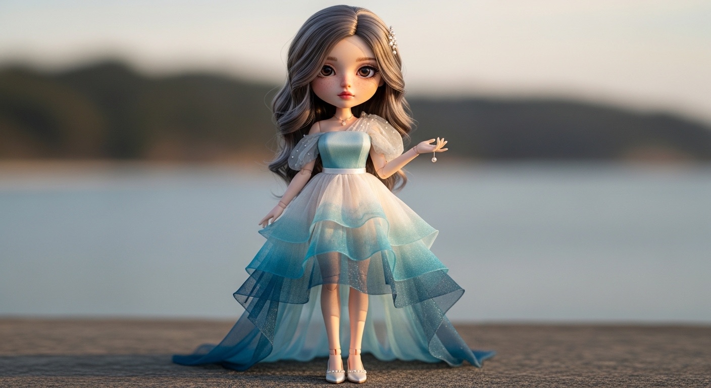 A dreamy long‑legged Western bridal doll floats in gentle forest lighting, wearing semi‑sheer layered tulle and subtle pearl details, embodying 2026 ethereal wedding fashion