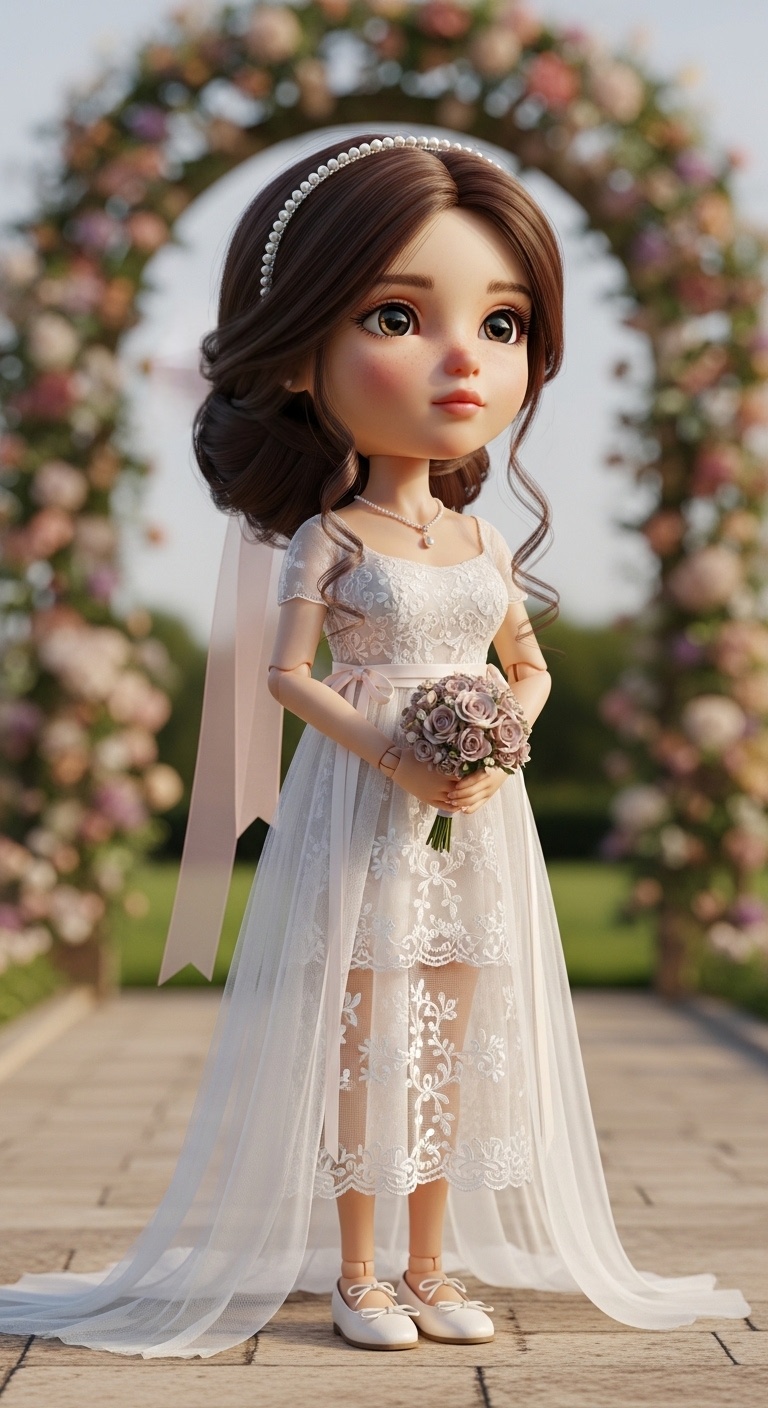 Overhead perspective revealing balanced decor placement around the doll centerpiece within a French garden wedding inspiration layout