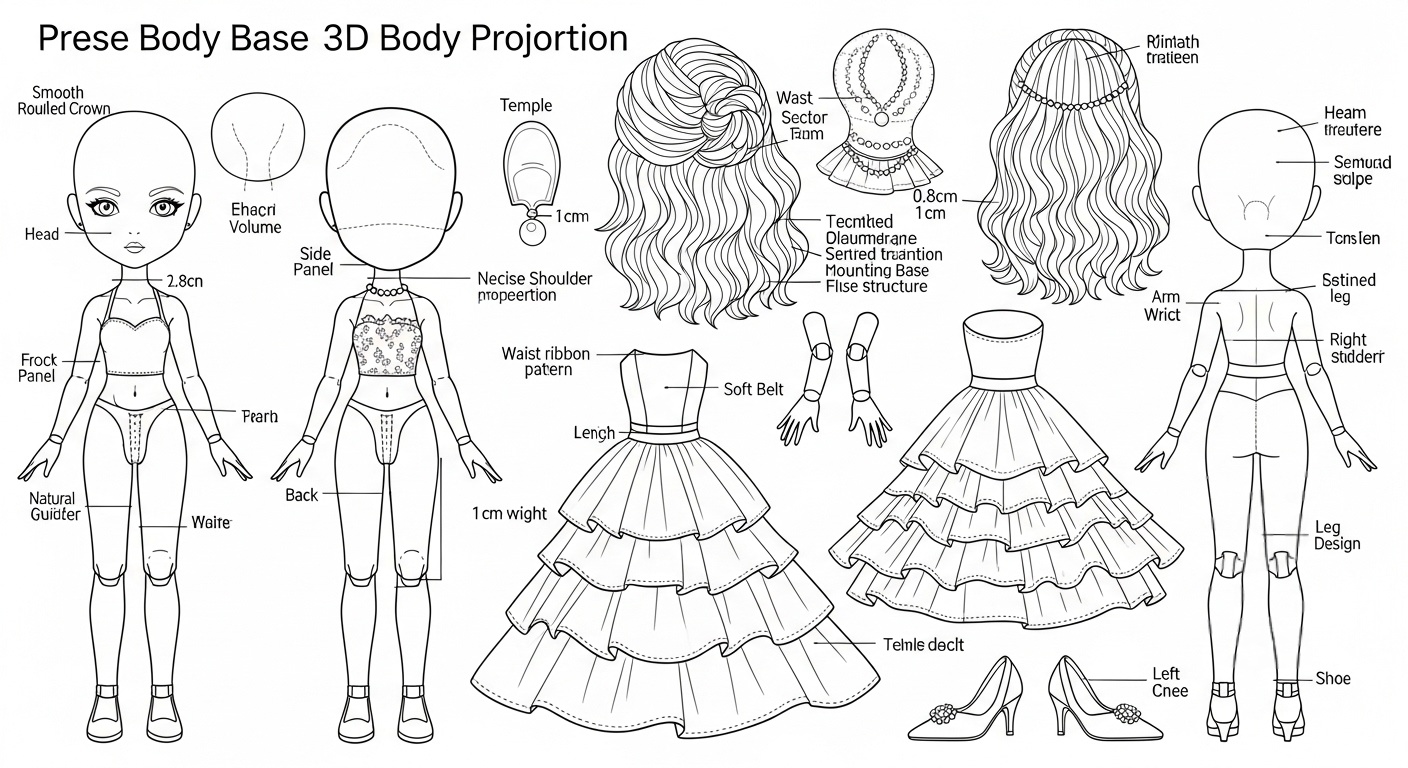 A poetic, artistic bridal doll with wave‑inspired skirt and pearl accents stands softly against a muted fairy‑forest background, capturing dreamy 2026 Pisces wedding energy Technical Blueprint