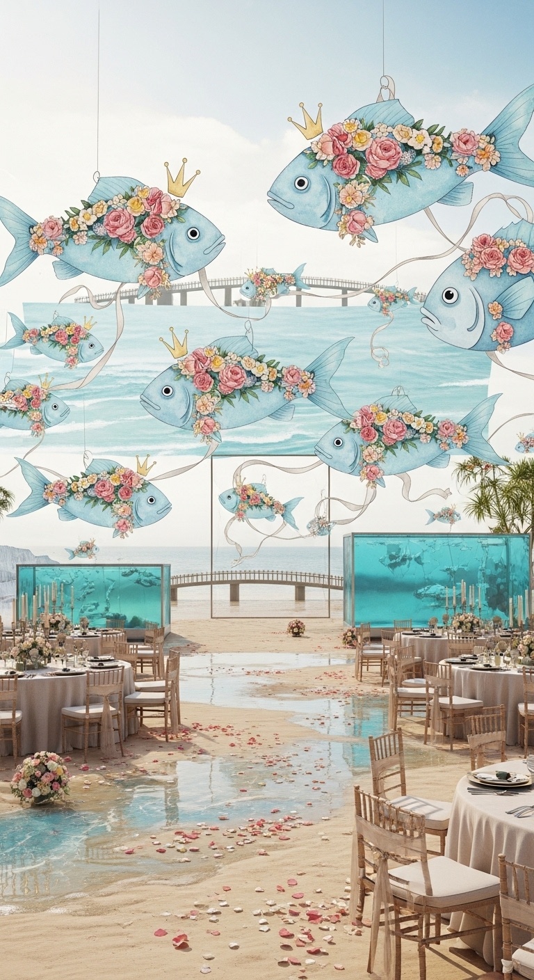 Beach Wedding Backdrop Featuring Heluo Fish Multi-Body Family Tree Poster for Artistic Ceremony Spaces