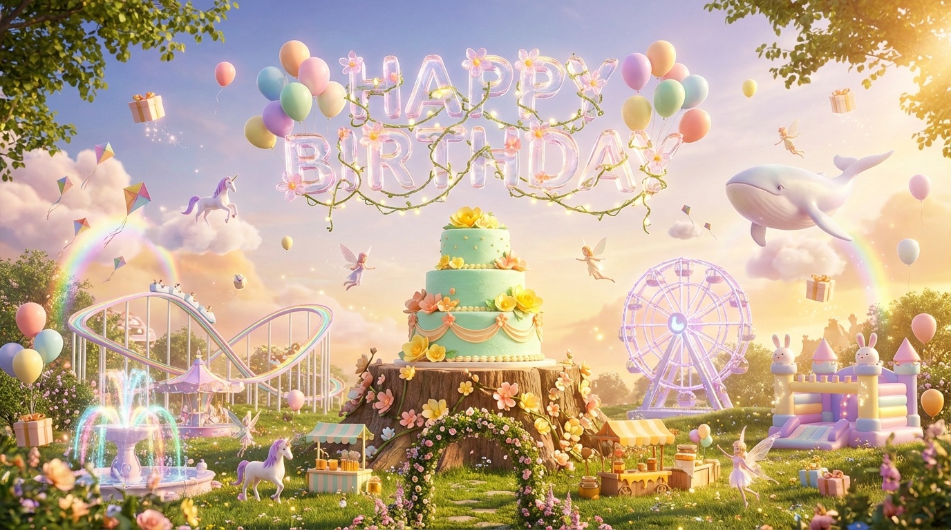 kids fantasy birthday amusement park backdrop with happy 5th birthday crystal flower number five bloomlight fairy forest birthday kingdom photo background for girls party photography