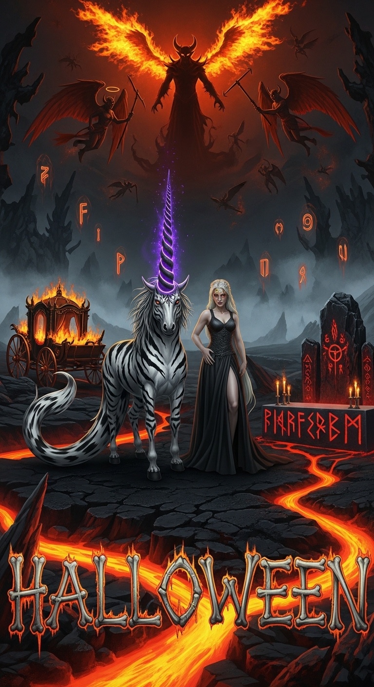 Bride in flowing blood-red gothic gown approaches obsidian altar, ghostly spirits hovering nearby