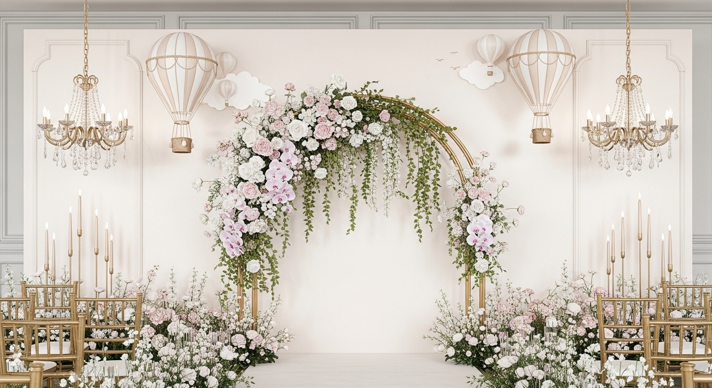 Classic Traditional Wedding Backdrop – Hot Air Balloon Romance & Forest Fairy Photo Wall Ideas