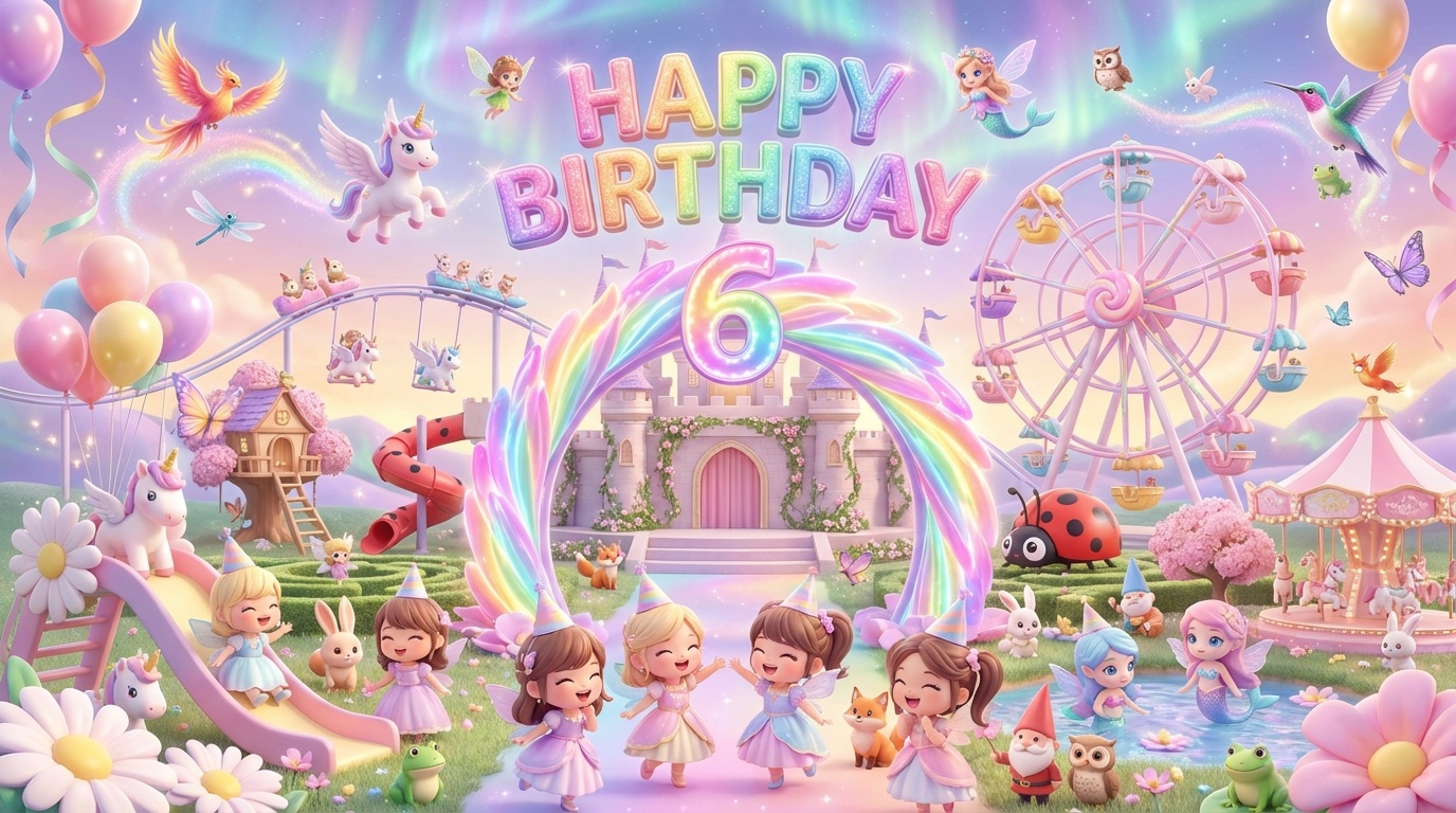 luxury girls birthday photo wall featuring Crystal Hummingbird Coaster Butterfly Pixie Treehouse Magic Flower Maze with sparkling crystals and pastel colors