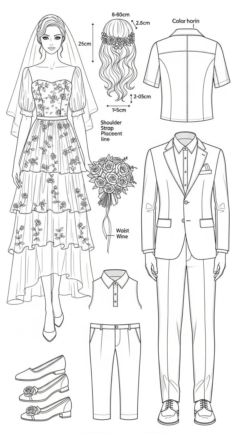 Delicate light filters through the bride’s semi-sheer layered skirt, highlighting subtle rose embroidery, while the groom’s refined gray suit brings modern 2026 spring fashion to a timeless rustic wedding scene