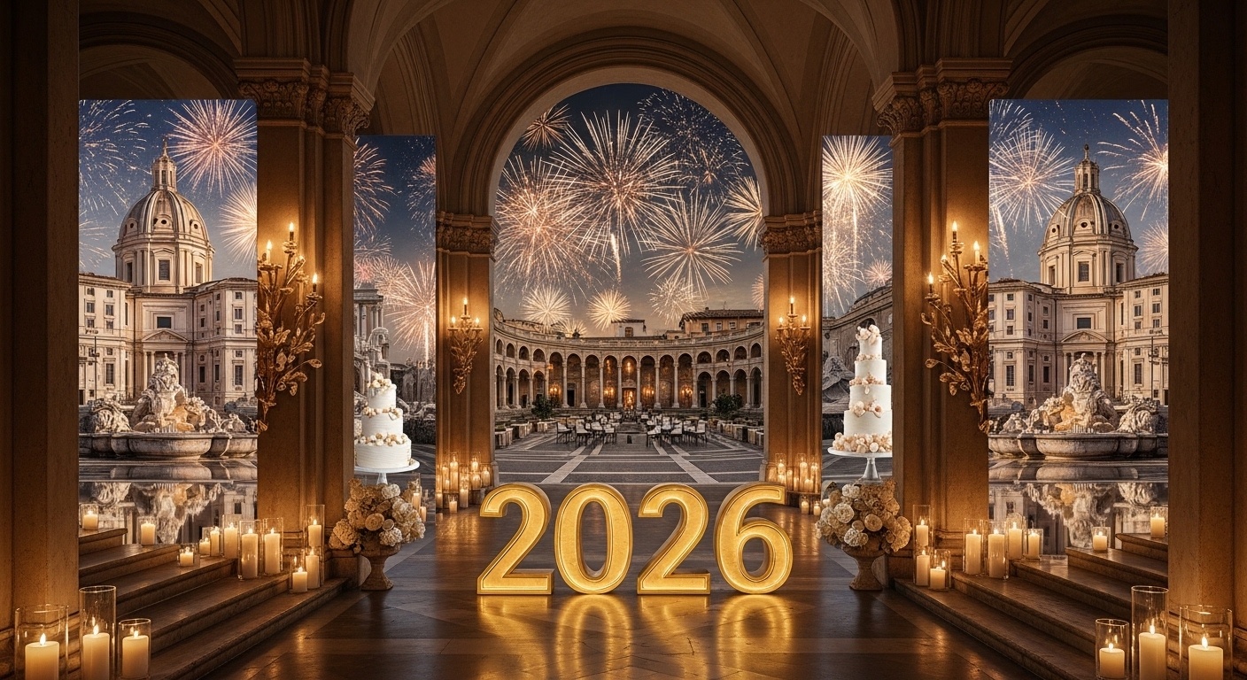 Historic Basilica Aisle and Piazza Inspired Wedding Backdrop in Rome