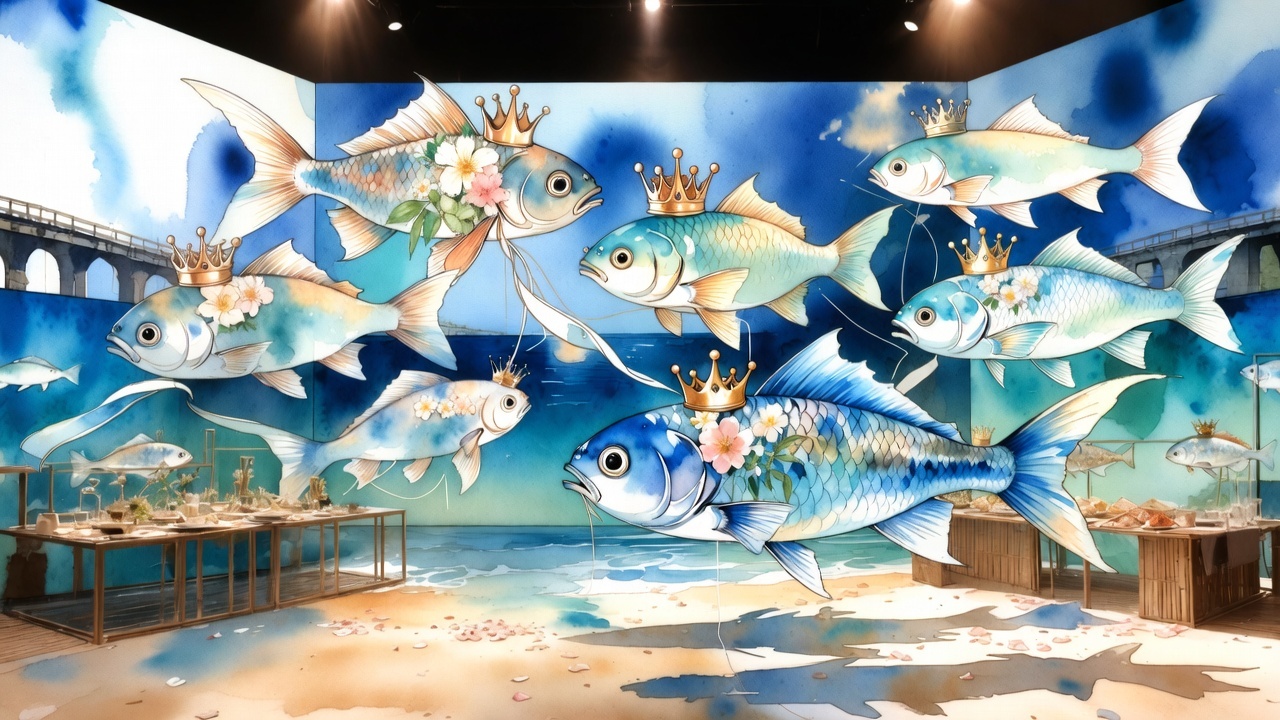 Inclusive Wedding Idea Display with Heluo Fish Lineage Poster Connecting Tables and Guests