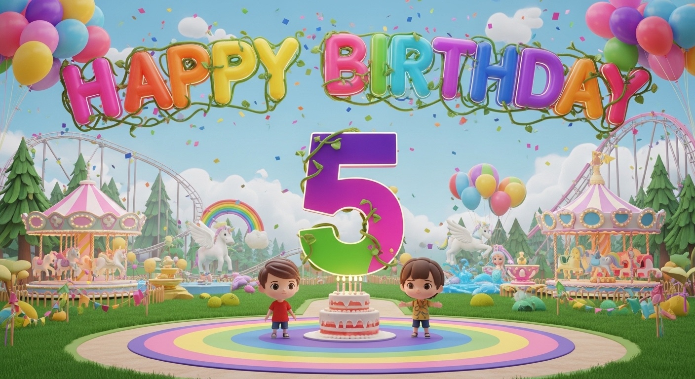 Magical Forest 5th Birthday Theme – Rainbow Track Carousel, Creatures & Photography Backdrop for Kids Party